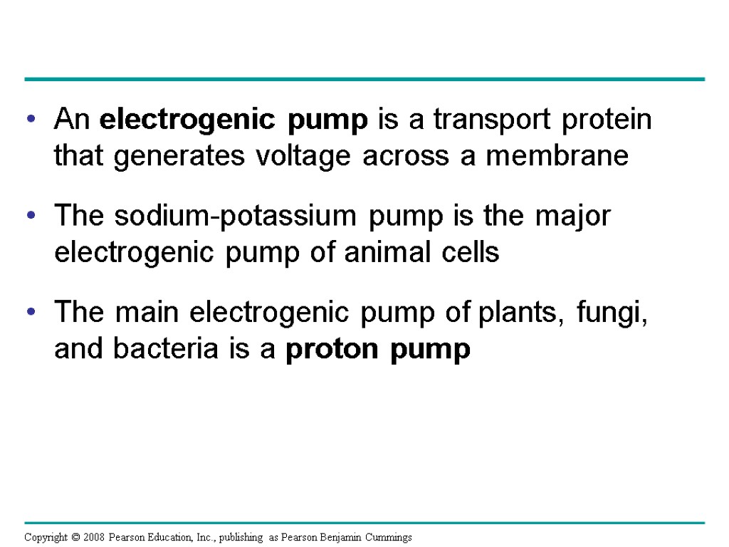 An electrogenic pump is a transport protein that generates voltage across a membrane The